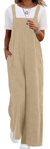 QIXING Womens Corduroy Dungarees Wide Leg Cord Jumpsuit Casual Overalls with Pockets UK