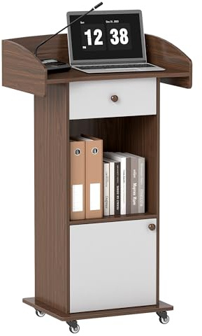 Turosur Podium Stand with Drawer, Hidden Cable Hole & Adjustable Shelf