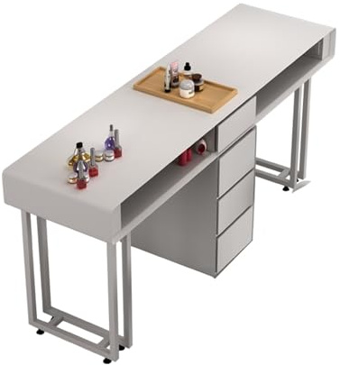 Mesa de manicura Estación Escritorio de uñas, Salón de SPA Profesional de Madera Nail Tech, Belleza Arte de uñas Trabajo con cajones Casillero de 3 Niveles (140X40X78Cm)