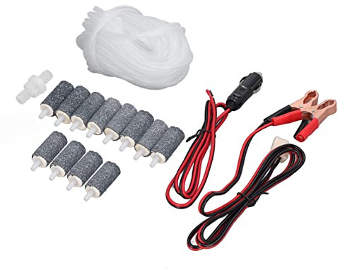 Naroote Aquarium-Luftpumpen-Zubehör-Set – Hochleistungs-Blasenstein – Batterieklemmen-Kabel-Set – für Aquarium-Pumpen-Zubehör (MPQ-906)