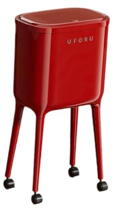 Amagogo Poubelle à roulettes, seau à papier, corbeille à papier, poubelle pour chambre et salle de bain, Rouge