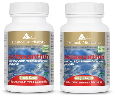 Astaxanthin Dr. med. Michalzik, 400 mg Algen-Extrakt aus Haematococcus pluvialis, 4 mg reines Astaxanthin je Kapsel, 60 vegane Kapseln - ohne Zusatzstoffe - von Biotikon®