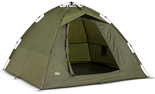 Lucx Ruck-Zuck Angelzelt 1-2 Mann - Bivvy Karpfenzelt mit herausnehmbarer Bodenplane, Schnellaufbau & Moskitonetz - wasserdichtes Sekundenzelt inkl. Tragetasche für Angler