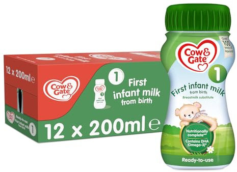Cow & Gate 1 First Infant Baby Milk Ready to Use Liquid Formula, from Birth, 200ml (Pack of 12)