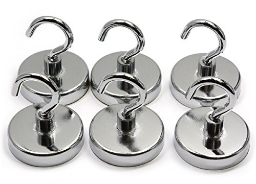CMS MAGNETICS - (6-Pack 32mm Ceramic Hooks Silver 5-Pound Sheer and 13-Pound Pull Force Rating, Strong Magnet Hooks for Office, Refrigerator, Magnetic Board, Closets