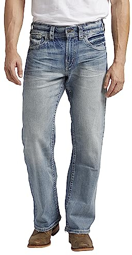 Silver Jeans Co. Men's Gordie Loose Fit Straight Leg Jeans, Light Wash Indigo, 34W x 32L