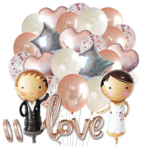 Hochzeits-Ballons Hochzeits-Deko Set rosegold Love Folienballon Herz-ballon Konfetti-ballons Braut Bräutigam für Heiratsantrag Standesamt Verlobung Hochzeitsgeschenk Frisch verheiratet