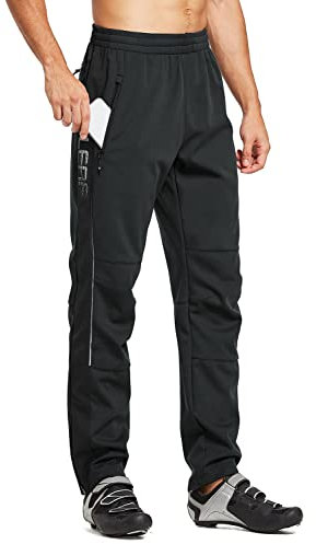 BALEAF Herren Fahrradhose Thermo Fleece Radhose Wasserdicht Winddicht Softshellhose Warm Wanderhose Lang Radlerhose für Winter Outdoor Radfahren MTB Schwarz XXL