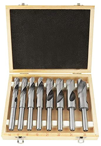 Spiralbohrer-Set, HSS Spiralbohrer aus gehärtetem Stahl Spiralbohrersatz Metallspiralbohrer Set 8tlg Metallbohrer HSS Hohe Elastizität Und Zähigkeit 14/16/18/19/21/22/24/25 mm(Weiß)