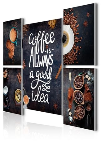 decomonkey Bilder Set Küche Kaffee 110x80 cm 5 Teilig Leinwandbilder Spruch | Strukturleinwand, Holzkeilrahmen, Bild auf Leinwand, Wandbild, Kunstdruck, Wanddeko, Wohnzimmer, Wanddekoration