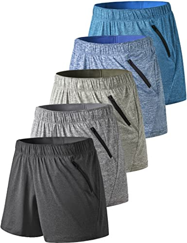 Liberty Imports 5-pack dam snabbtorkande ljung yoga träningsshorts med blixtlåsfickor, Utgåva 2, M