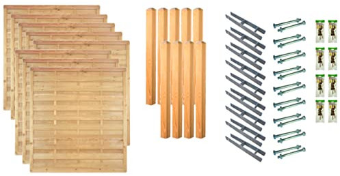 TETZNER & JENTZSCH Zäune Atlanta 6 I Sichtschutz Zaun 180 x 180 cm Graugrün I Gartenzaun aus Holz für den Sichtschutz I Zaun mit Lamellenwand I Gartenzaun Komplettset mit Trennwand für den Windschutz