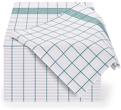 Blumtal 20er Set Premium Geschirrtücher - Hochwertige Geschirrhandtücher, 100% Baumwolle, grün kariert, 50x70cm