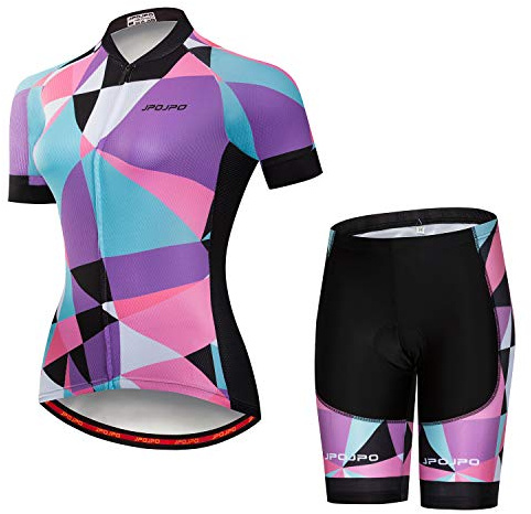 Dam cykeltröja set kortärmad + 5D vadderade cykelshorts snabbtorkande reflekterande 3-fickor S-3XL, Jp2002, L