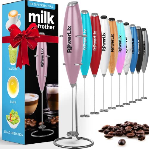 Powerlix Espumador de Leche Eléctrico de Mano - Batidora de Espuma Potente 19000 rpm con Soporte de Acero Inoxidable, Ideal para Café, Capuchino y Chocolate Caliente