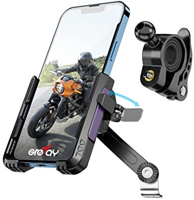 Grefay Supporto Telefono Moto Manubrio, Specchietto Retrovisore【2 Metodi di Connessione + 1S Smontaggio Rapido】Con Rotazione 360 Gradi per Smartphone da 4,0-7,0 Pollici