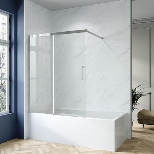 AQUABATOS® 110 x 150 cm Duschwand für Badewanne mit Schiebetür Duschabtrennung Duschtrennwand Badewannenaufsatz aus Einscheiben Sicherheitsglas Echtglas mit Nano Beschichtung