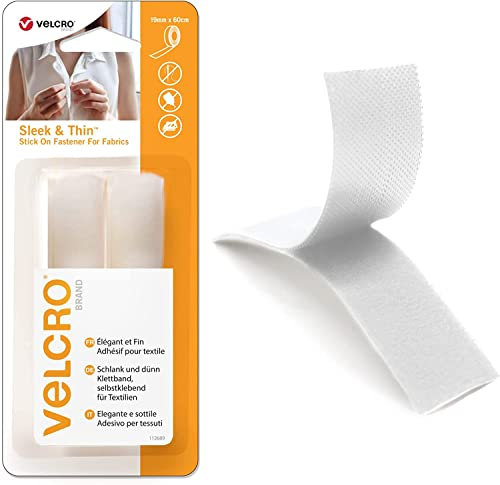 VELCRO Brand | All-Purpose Straps | Strong Sticky Hook & Loop Self Adhesive Fastener Perfect for Crafting, Clothing Repairs & Hemming | White | 19mm x 60cm