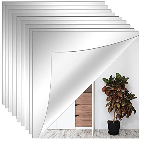 QFRZ 10 Stück Spiegel Aufkleber Wandspiegel Wandaufkleber Spiegelkachel Selbstklebend Viereck 30x30cm Selbstklebende Flexibler Nicht Glas DIY Acrylic Wanddekoration Dekospiegel Rahmenloser