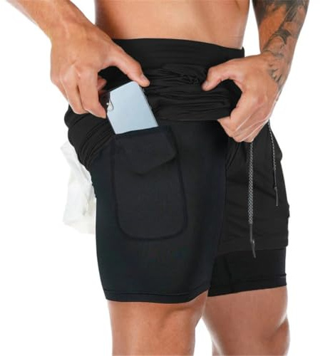 Superora Herren Laufshorts 2 in 1 Workout Sportshorts Mit Eingebaut Taschen | Netzstoff, für Fitness Training Gym Running Shorts Sporthose