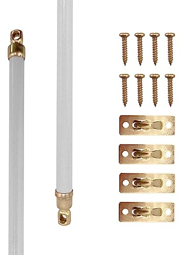 Amazing Drapery Hardware White Swivel Sash Curtain Rods with Brass Ends, Set of 2 (Hardware Included) - Adjustable Length 21-38 Inches, Easy to Install Metal Rods for Doors, Windows, and Sidelights