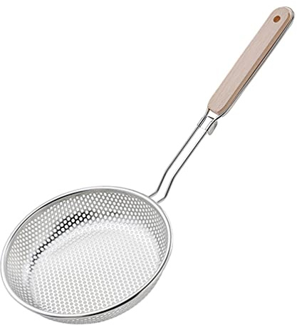 Cabilock Edelstahl Sieblöffel Mit Langem Griff Küchenhelfer Zum Filtern Von Öl Nudeln Und Suppe Hängendes Design Komfortabler Griff Für Sichere Anwendung