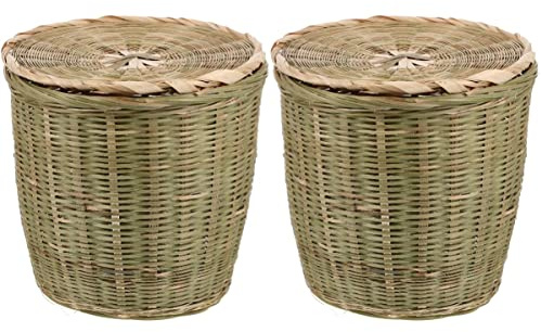 Cabilock Poubelle Panier 2 Pièces Poubelle Jardinière En Jonc De Mer Tressé Corbeille à Papier En Panier De Rangement Pour Articles Divers Osier Panier à Linge Bureau Bambou Ménage Planteur