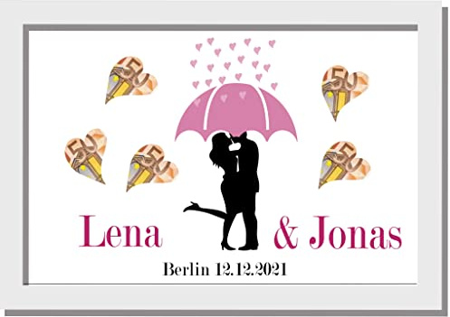 Zarto Geldgeschenk zur Hochzeit - Bilderrahmen personalisiert mit Namen - Deine Geschenkidee/Wedding Gift als Hochzeitsgeschenke Brautpaar (Model Schirm)