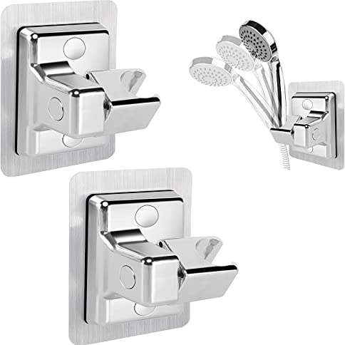 DUOJIN 2Pcs Duschkopf Halterungen Universell,360°Drehbar Verstellbarer Duschhalterung Halterungen Ohne Bohren Stark Kleber Wasserdicht Handbrause Halterung fur Badezimmern