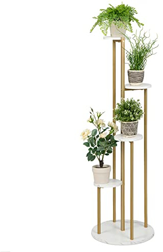KOMFOTTEU Soporte Metálico para Flores de 4 Niveles, Escalera de Plantas con Patas Antideslizantes, Estanterás de Macetas para Salón, Balcón, Terraza, Resistente al Agua, 40x40x122,5cm