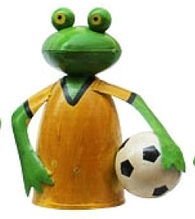 ETC lustiger Zaunhocker Frosch im farbigen Trickot mit Fußball als Fußballfrosch Metall bemalt Auswahl (gelb)