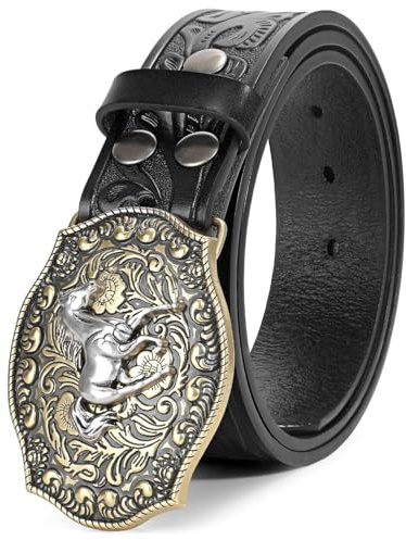 Beltroad Western Läderbälte med spänne för män och kvinnor, cowboy, cowgirl, läderbälte för jeans, julklapp till män, for Wasit 43-46