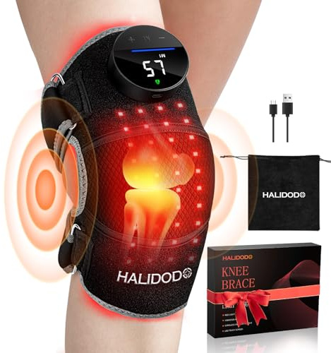 HALIDODO Red Light Therapy & Vibration Massage Knee Brace - Wireless Rechargeable Controller, 660nm & 850nm Red Light Therapy Heated Device for Knee/Joint/Elbow/Shoulder.