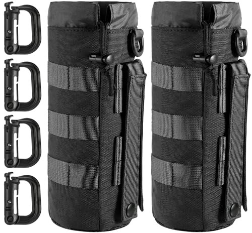 MUCHER 2 Pack Taktisch Flaschenhalter Molle Flaschen Halter Haltbares Militär Trinkflasche Beutel mit 4 Haken Wasserflaschenhalter für Outdoor Wandern Jagdcamping Training (Schwarz)