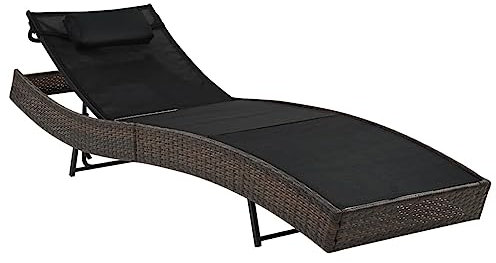 ULUYYUC Rattan-Liegebett Sonnenbank Tagesbett-Überdachung Liege GartenSonnenliege mit Auflage Poly Rattan Braungeeignet für Pools, Strände, Decks