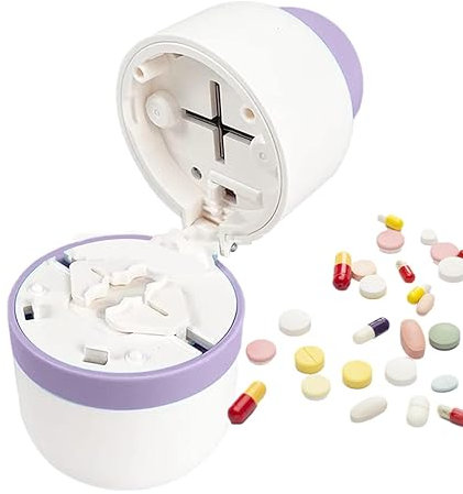 Rurunklee Pillenschneider, Pillenzerer, Multifunktionaler Pillenzerer mit Vorratsbehälter, Verstellbarer Pillenteiler für mehrere Tabletten mit präziser Pillenausrichtung für kleine oder große Pillen