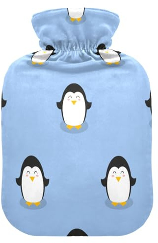 Wärmflasche mit süßem Pinguin-Vektor, weich, warm für Winter, Bett, Hand, Hals und Schultern, 2 l