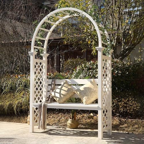 Yajuer Arche De Jardin Robuste, Tonnelle De Jardin en Métal avec Banc, Arche À Roses pour Deux Personnes, pour Pelouse, Arrière-Cour, Patio, Plante Grimpante Extérieure(White)