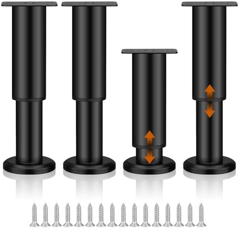 TOKPLNU Furniture Legs,4 Pcs Adjustable Cabinet Legs12-18cm Height Furniture Support Feet, Metal Sofa Replacement Support Feet Legs for Sofa Table Chair Desk Kitchen Cupboard Cabinet (Black)