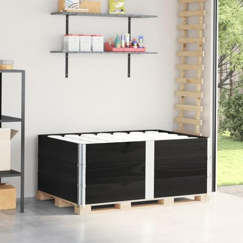 Homgoday Paletten-Aufsatzrahmen 3 STK. Palettenrahmen Holzrahmen Hochbeet Gartenbeet Stapelbar Faltbar, für Pflanzen, Blumen, Gemüse Schwarz 150x100 Massivholz Kiefer