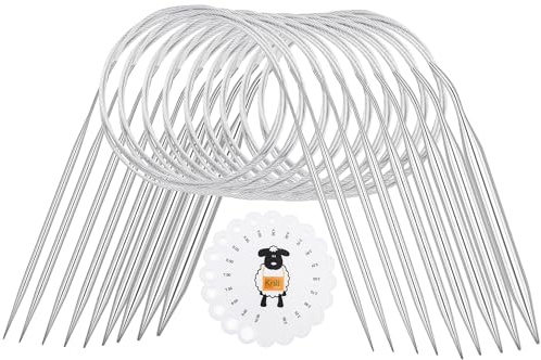 Coopay Edelstahl Rundstricknadeln - 9 Stück Set mit Nadellehre, Metall Rundstricknadeln 2,0-6,0mm für Pullover, Schal, Decke oder Großes Projekt