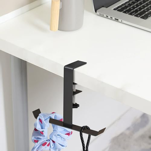 JINGEGECOME Adjustable Purse Hooks for Table, Bag Holder Hook for Handbag Purse Earphone Umbrella Home Office Desk Accessories (Black)