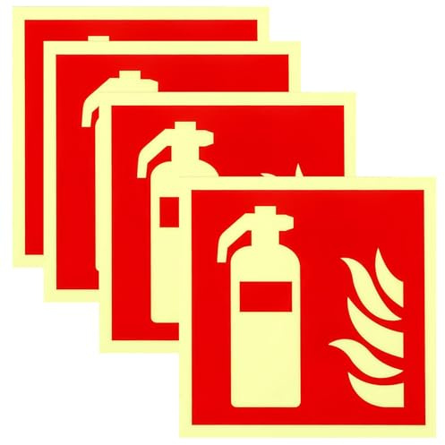 4 Stück Feuerlöscher Schild Schild Feuerlöscher Aufkleber Feuerlöscher Pvc Nachleuchtend Selbstklebende Brandschutzschild Selbstklebendes Feuerlöscher-Leuchtschild, Ausgangswarn-Leuchtschild