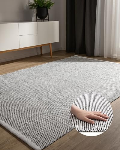 benuta Basic Tappeto cotone lavorato a mano Ron - Beige/Nero 70x140 cm - 100% cotone - Design: Uni, Minimalista, Natural Living - Facile cura per salotto e stanza