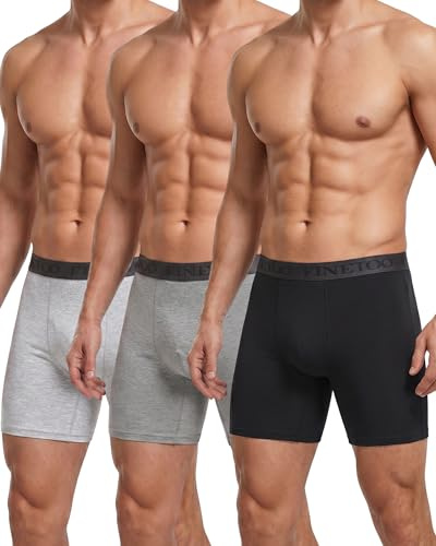 FINETOO Lot de 3 Boxer Homme Coton Long Caleçon Pas d'étiquette Qui Gratte sous-vêtement Fitted Trunk S-2XL