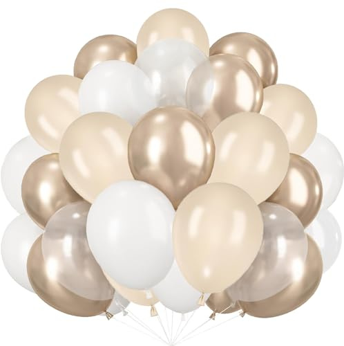 60 Stück Beige Weiß Luftballons, 12 Zoll Sandweiß Klar Helium Ballon Metallic Champagner Gold Ballons Nude Latex Balloon für Boho Geburtstag Hochzeit Frauen Abschluss Party Baby Shower