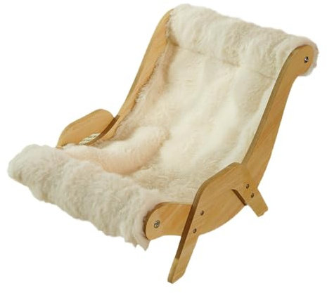 Gcerfby Calming Haustier-Sofa, Plüsch-Katzen-Holzcouch, pelziges Hunde-Couch-Bett, platzsparend, stilvoll, rutschfeste Unterseite, Stabilität, 37 x 50 x 36,5 cm, für Katzen, Hunde, Haustiere
