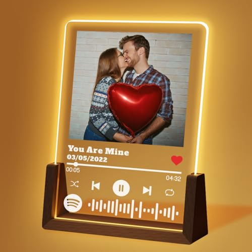 Spotify - Placa de música personalizada, tablero acrílico con foto personalizada, placa acrílica de Spotify, regalo de cumpleaños (multicolor, luz cálida de un solo color)