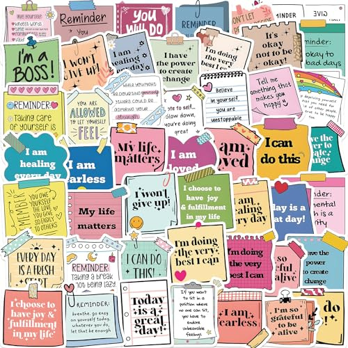 50Pcs Inspirational Stickers,Positive Affirmation Sticker for Teens Students Teachers Women Motivational Stickers for Water Bottles Positive Quote Sticker Waterproof Vinyl Laptop Decals