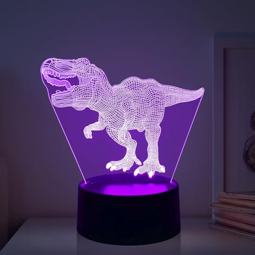 Deluisho Lampara 3D Dinosaurios, Luz Nocturna Infantil Dinosaurios, Lámpara Decorativa de Habitación Infantil con Tema de Dinosaurio, 16 Colores de Luz Ambiental Cálida de Conmutación Libre